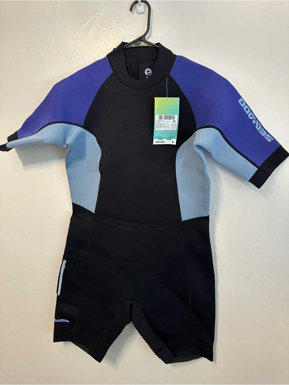 Sea Doo Women's Short Sleeve Wet Suit in Black, Royal Blue & Light Blue
